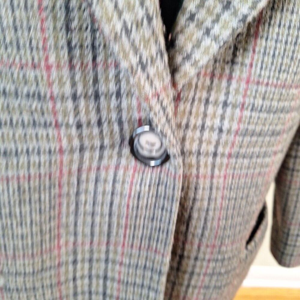 Vintage Sag Harbor Gray Green Plaid Wool Blnd Blazer Women Size 14P Petite - Picture 4 of 9